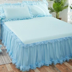 3PCS Tagesdecke Kissenbezug Set Spitze Rüschen Bett Rock Bettwäsche Hochzeit - Bild 1 von 20