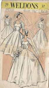 1950s Vintage Nähen Muster B34 BRAUT Hochzeit Kleid (1404) - Bild 1 von 2