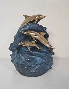 Atemberaubende Messing Delfine Skulptur signiert Dan Parker 93 schwer 20 Pfund - Bild 1 von 14