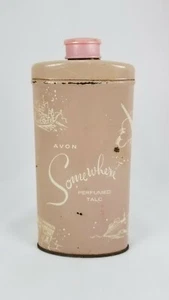 Vintage AVON Tin Container with SOMEWHERE Perfumed TALC Powder, 2.75 oz Tin - Picture 1 of 3