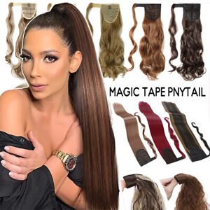 Real As Human Clip In Ponytail Hair Extension Thick Magic Tape Pony Tail Curly