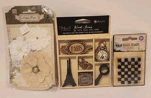 Prima Marketing Scrapbook Crafts Embellishments Wood Icons, Flowers, & Stamp - Picture 1 of 10