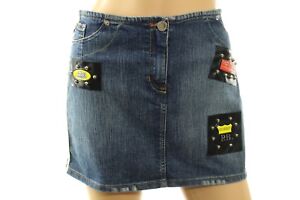 Roccobarocco Women's Denim Mini Skirt Stamp Patches Size 10 Made In Italy $345