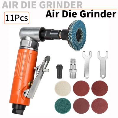 11Pcs 90 ° Air Angle Die Grinder Tool Mini 1/4" Pneumatic Engraving Machine Kit - Image 1 of 4