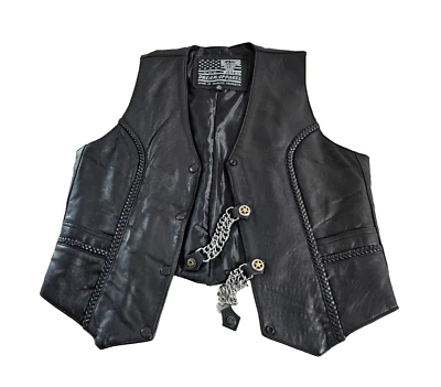 USA Bikers Dream Apparel Genuine Leather American Flag on Back Vest Size XL - Image 1 of 4