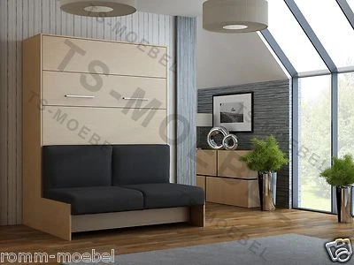 Schrankbett / Wandbett / Klappbett- mit Sofa-Classic - 160x200 cm Holz:  Buche - Bild 1 von 4