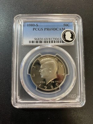1989 S PROOF KENNEDY HALF DOLLAR PCGS PR-69 DCAM - CLAD PROOF - CERTIFIED - 50C - Image 1 of 2