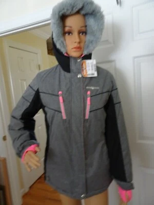ZEROXPOSUR Girls L-14 Gray/Black Winter Jacket w. Attached fleece Lined Hood=NWT - Image 1 of 4