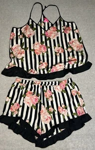 Betsey Johnson Intimates Love Spell Cami Black White Stripe Rose Womens M - Picture 1 of 11