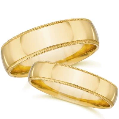 Juego de anillos de alianza de boda pulidos de oro a juego para ella Foto 1 de 3
