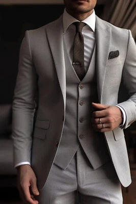 Trajes de Hombre Gris Elegante Moderno Elegancia Calce Ajustado Ropa de Fiesta Boda Novio Trajes Foto 1 de 4