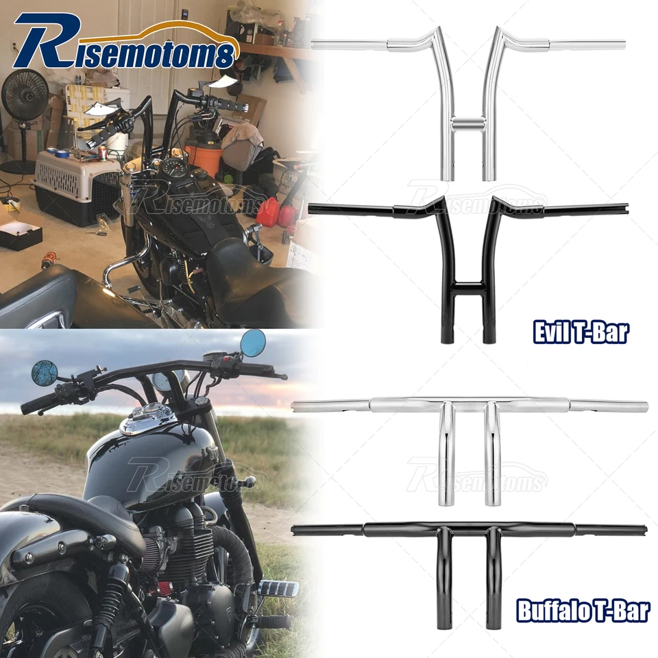 6" 12" 14" Evil / Buffalo T-Bar Handlebar For Harley Dyna Softail Sportster 96+ - Image 1 of 1