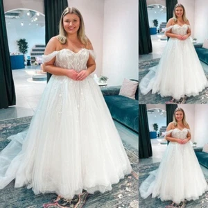Plus Size Wedding Dresses Off the Shoulder Simple White Ivory Lace Bridal Gowns - Picture 1 of 9