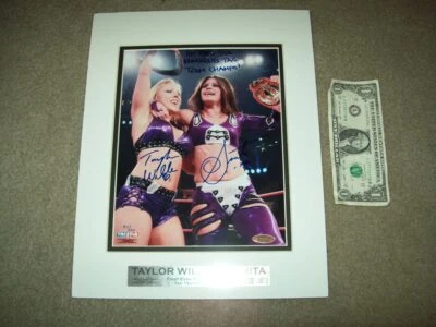 8X10 MATTED Signed TAYLOR WILDE/SARITA COA 85/100 WWE WWF ECW AEW ROH WcW NXT    - Image 1 of 3