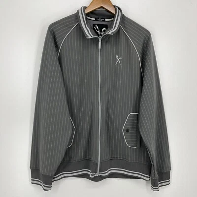 Marc Ecko Cut & Sew Track Jacket Men's XL Gray Pin Striped Embroidered Y2K Vtg - Image 1 of 4