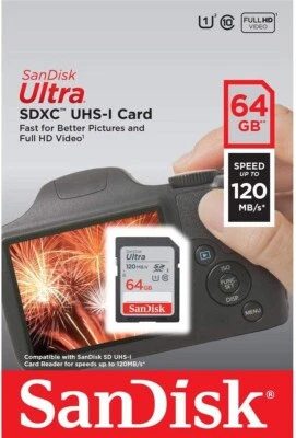 SanDisk Ultra 64GB UHS-I Class 10 SDXC 140MB/s SD memory card for Full HD Videos - Image 1 of 2