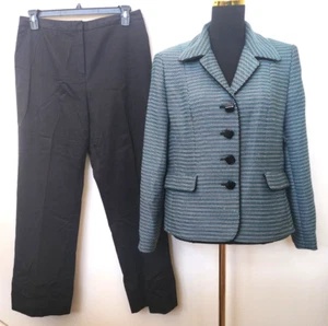 Suit Studio/Le Suit  Mismatch Green Houndstooth/Black Pants Suit Size 14 NWOT - Picture 1 of 8