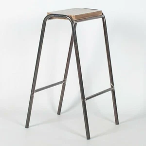 INDUSTRIAL SCIENCE SCHOOL LAB RAW STEEL WOODEN BAR STOOL PUB CAFE - Picture 1 of 7