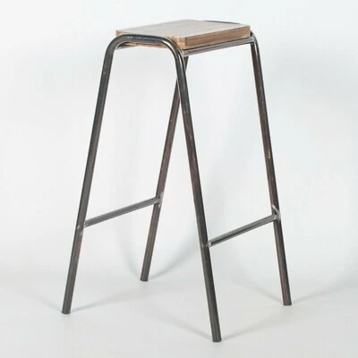 INDUSTRIAL SCIENCE SCHOOL LAB RAW STEEL WOODEN BAR STOOL PUB CAFE - Image 1 of 4