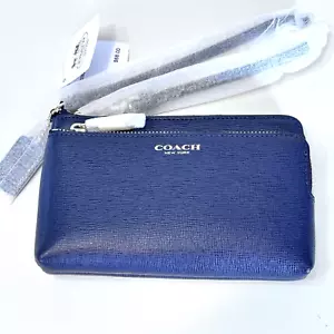 NWT Coach 51441 Saffiano Leather Double L-zip Wristlet Wallet ULTRA NAVY - Picture 1 of 8