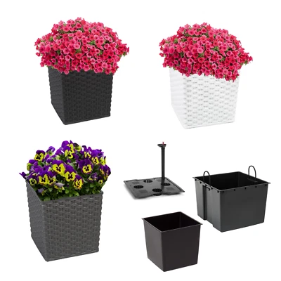 Blumentopf mit/ohne Bewässerungssystem Polyrattan Blumenkübel 3 FARBEN 3 Größen  - Bild 1 von 4