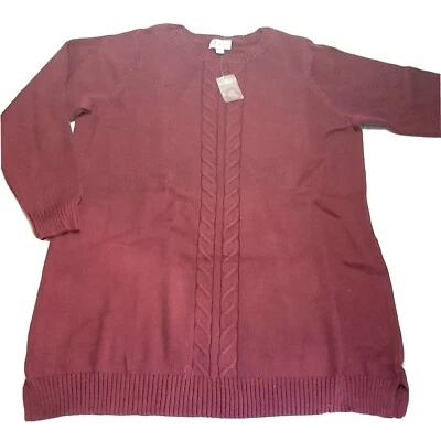 Suéter feminino Denim & Co malha cabo tamanho 1X vermelho escuro borgonha novo sem etiquetas - Imagem 1 de 4