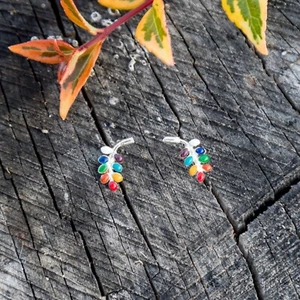 Mini Enameled Sterling Silver Leaf Earrings - Picture 1 of 1