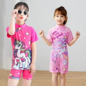 Kids Girls Unicorn Printed One Piece Swimwear Swimming Costume Swimsuit Age 3-11 - Picture 1 of 11