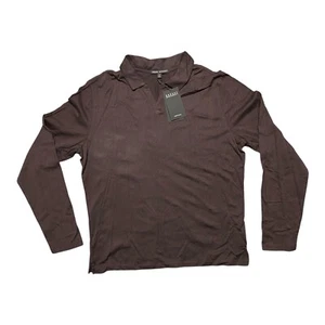 New ROBERT BARAKETT Polo Shirt Mens L Brown Long Sleeve Montreal Performance - Picture 1 of 4