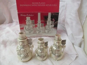 Vintage Godinger 3 silver plated Christmas Snowmen Candle Holders MIB #47 - Picture 1 of 6