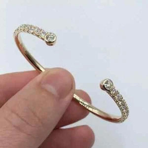 1.5 Ct Round Cut Lab Created Diamond Women's Cuff Bangle 14K Yellow Gold Plated - Picture 1 of 8
