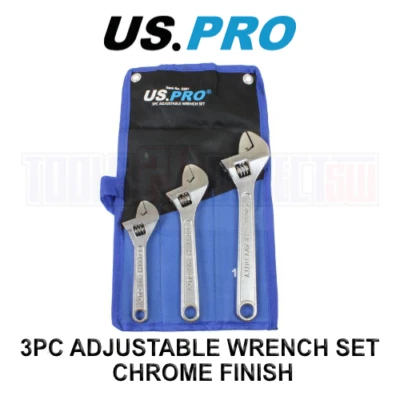 US PRO Tools 3pc Adjustable Wrench/Shifting Spanner Set 6" 8" 10" Chrome Finish - Image 1 of 4