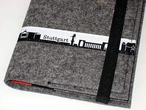 tütatü Buchhülle mit Notizbuch, Reise-Tagebuch, Wollfilz, grau,Skyline STUTTGART - Bild 1 von 11