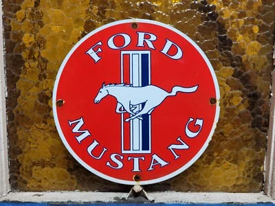 VINTAGE FORD MUSTANG PORCELAIN SIGN OLD FOMOCO MOTOR SERVICE AUTO PARTS HORSE - Image 1 of 4