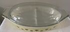 PYREX VINTAGE  Oval Yellow Snowflake Lidded Split Dish/ Bowl Excellent Condition