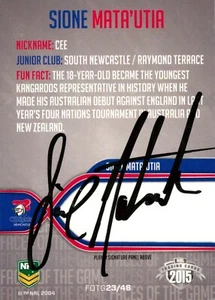 Signed 2015 Newcastle Knights NRL Traders Faces Of Game Card - Sione Mata'utia - Bild 1 von 3