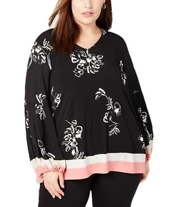 Alfani Women’s Plus Size Printed Bishop-Sleeve Blouse Tops - Picture 1 of 3
