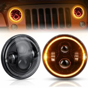 2x 7" inch LED Headlight Halo DRL Angel Eyes for Jeep Wrangler JK LJ TJ CJ 76-15 - Picture 1 of 11
