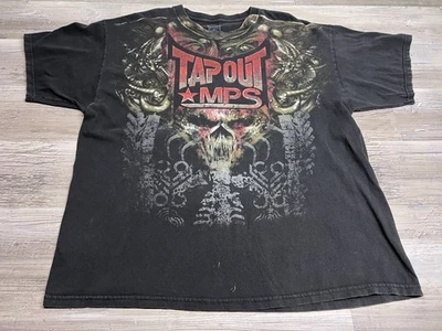 Vintage Y2K Tap Out Black AOP Skull T-Shirt Affliction Style MMA Faded Sz 2XL #2 - Image 1 of 4
