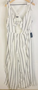 Mono Jersey Palazzo Talla Grande Negro Blanco Rayas Halter Pierna Ancha 2X 2XL Lazos - Imagen 1 de 1