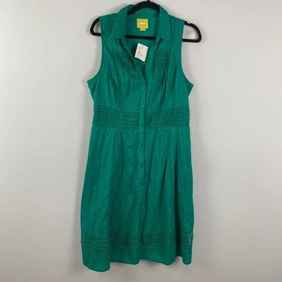 Anthropologie Maeve Swiss Dot Lace Crochet Shirt Dress Sleeveless Green 12 - Image 1 of 4
