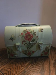 Vintage Dome Metal Lunchbox With Decoupage Light Green - Picture 1 of 9