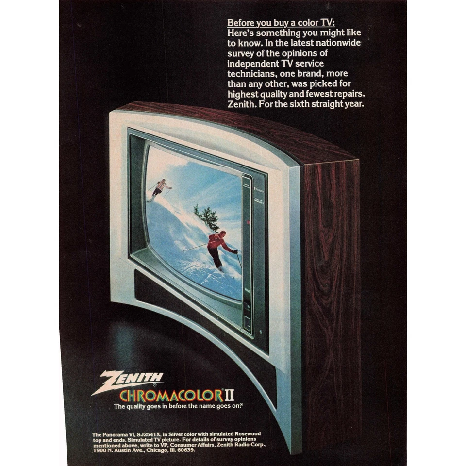 TV Zenith Chromacolor II de colección plata palo de rosa simulado madera grano años 70 TV Foto 1 de 1