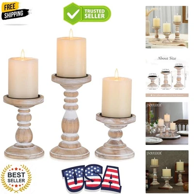 3-Piece Rustic White Wood Candle Holder Set - Elegant Farmhouse Decor - Image 1 of 4