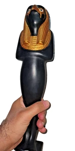 Statua nera fatta a mano 15" grande pietra solida dio egizio HORUS Falcon... - Picture 1 of 19