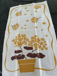 Vintage Flower Pot Orange Wall Hanger Kitchen Tea Towel - Picture 1 of 3