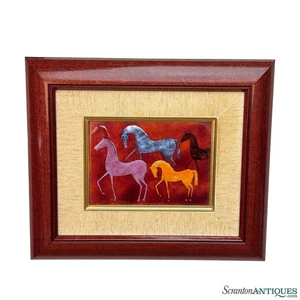Mid-Century Abstract Equestrian Horse Enamel Tile Wall Art - Picture 1 of 10