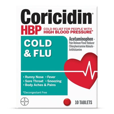 Coricidin HBP Cold & Flu Tablets 10ct Pack of 5 - Image 1 of 4