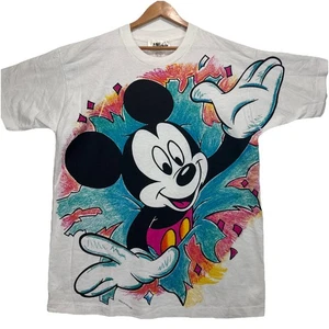 Vintage Mickey Mouse Jerry Leigh Tshirt Herren Gr. XL weiß Einzelnaht Overall Print - Bild 1 von 10