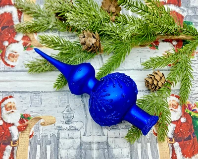 Blue Glass Christmas Tree Topper – Handmade Ornament with Silver Glitter - Image 1 of 4